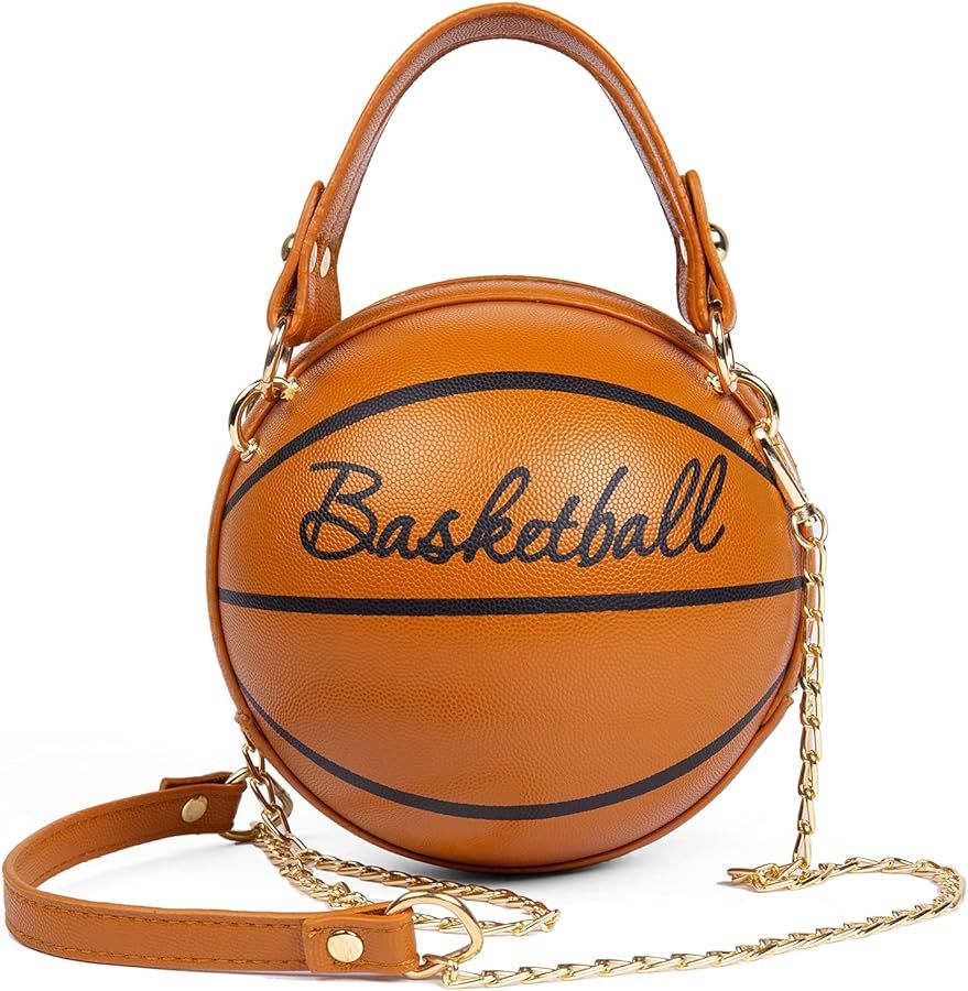 Women's basketball shoulder bag Messenger Bag handbag mini round bag PU bag, Zipper closure, suit... | Amazon (US)