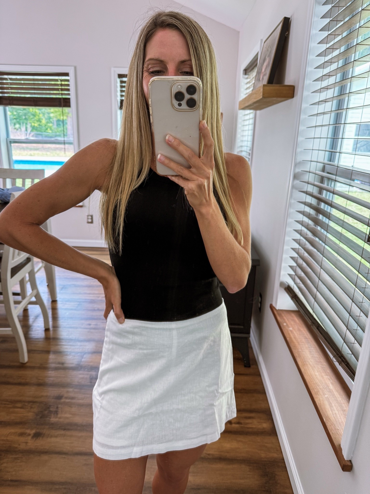 Amazon ribbed tops, linen skirt , casual summer outfit