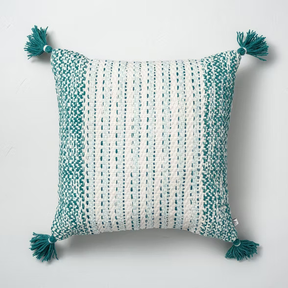 18" x 18" Textured Woven Stripes Indoor/Outdoor Throw Pillow Teal - Hearth & HandT... | Target
