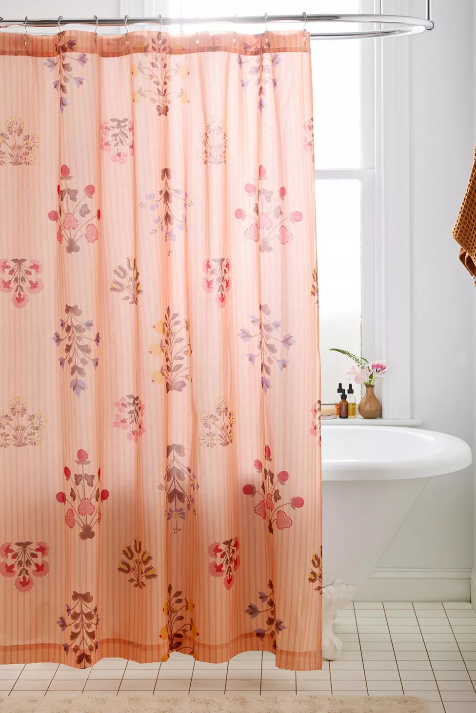 Arielle Floral Woodblock Patterned Shower Curtain | Urban Outfitters (US and RoW)
