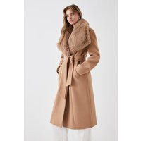 Faux Fur Collar Belted Wrap Coat | Debenhams UK