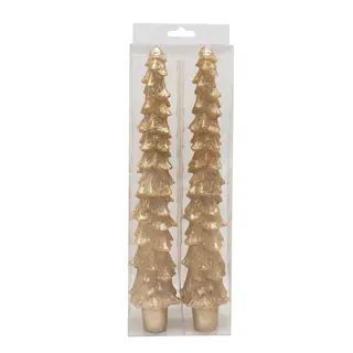 10" Glittery Gold Pine Tree Unscented Taper Candles, 2ct. by Ashland® | Michaels | Michaels Stores