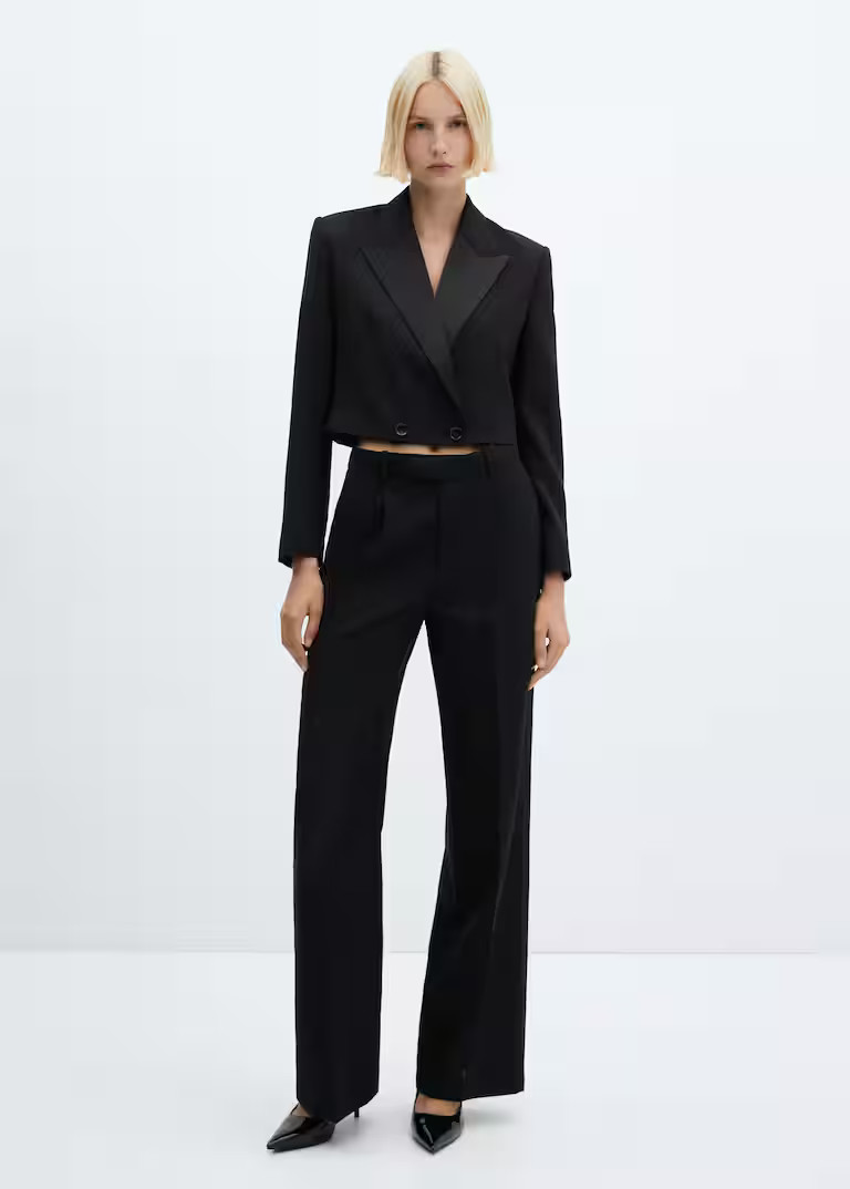 Satin-detailed cropped blazer -  Women | Mango USA | MANGO (US)