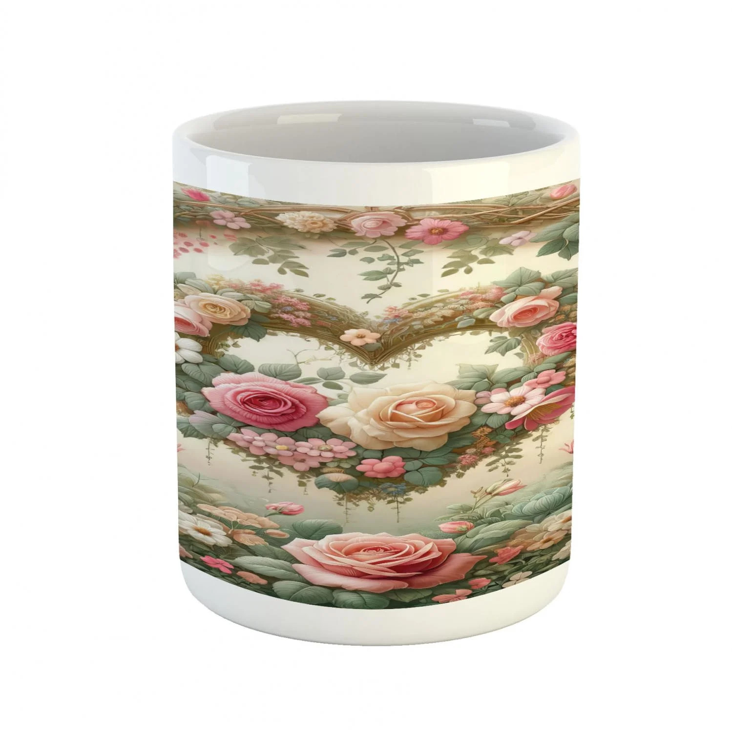 Coffee Mug Floral Heart Mug, Tenderness of Romantic Garden Ivy Branches and Roses Valentines Day,... | Walmart (US)
