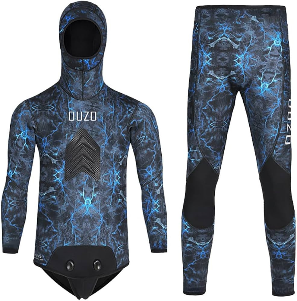 5MM Neoprene Spearfishing Wetsuit with Hooded, 2 Pieces Camouflage Hunting Diving Suit with Loadi... | Amazon (US)