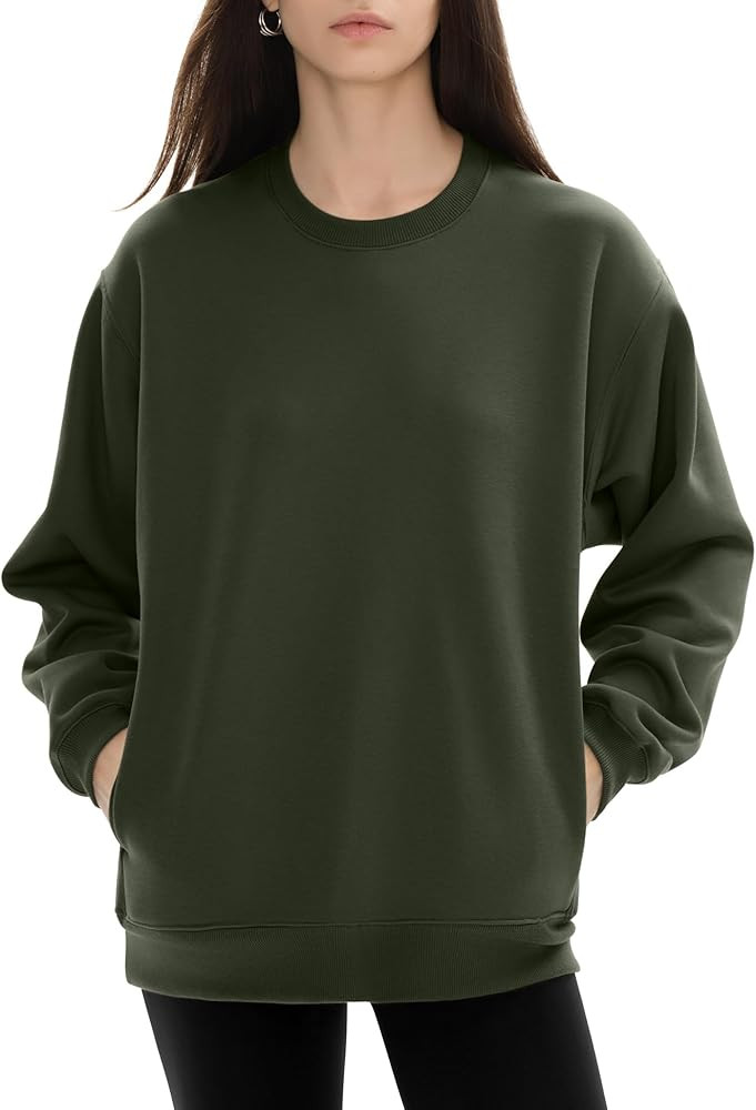 PUMIEY Women's Oversized Sweatshirts Fleece Crew Neck Hoodies with Pockets Long Sleeve Pullover T... | Amazon (US)