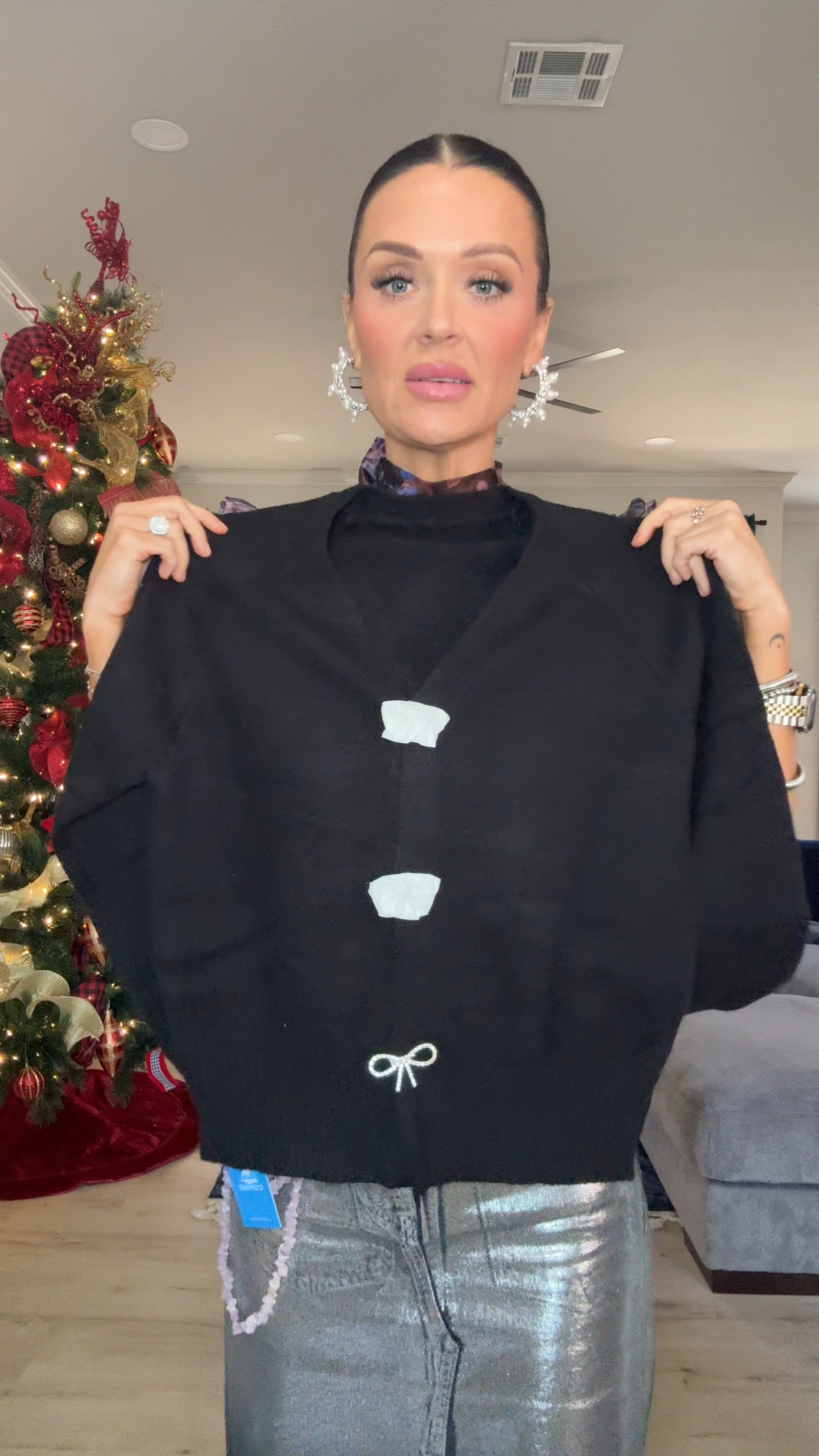 Rhinestone bow cardigan 

#LTKSeasonal #LTKStyleTip #LTKHoliday