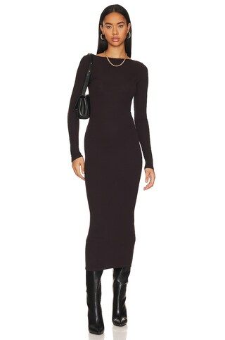 Enza Costa Knit Long Sleeve Scoopback Dress in Bitter Brown from Revolve.com | Revolve Clothing (Global)