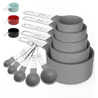 Premium 10-Piece Gray Plastic Measuring Cup Set with Stainless Steel Handle | The Home Depot