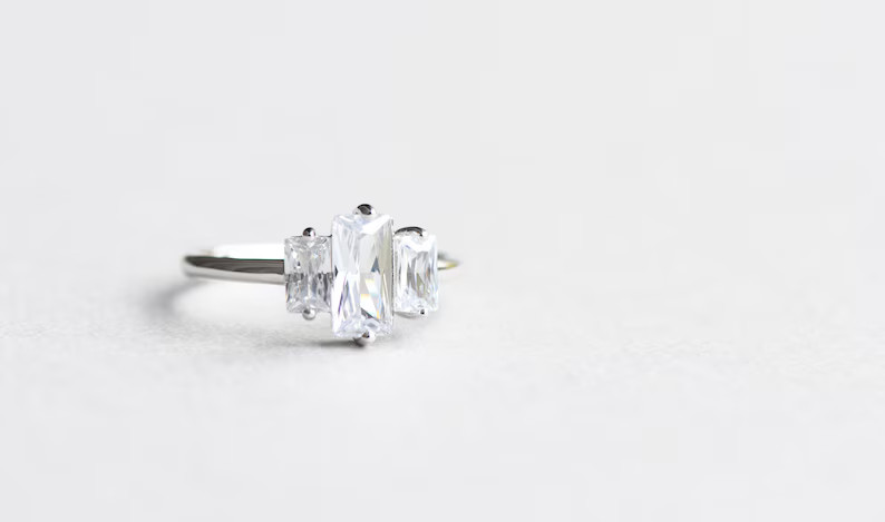 Sterling Silver Emerald Cut Statement Ring, 925 Sterling Silver, Rose and Choc Ring, Trio Ring, T... | Etsy (US)