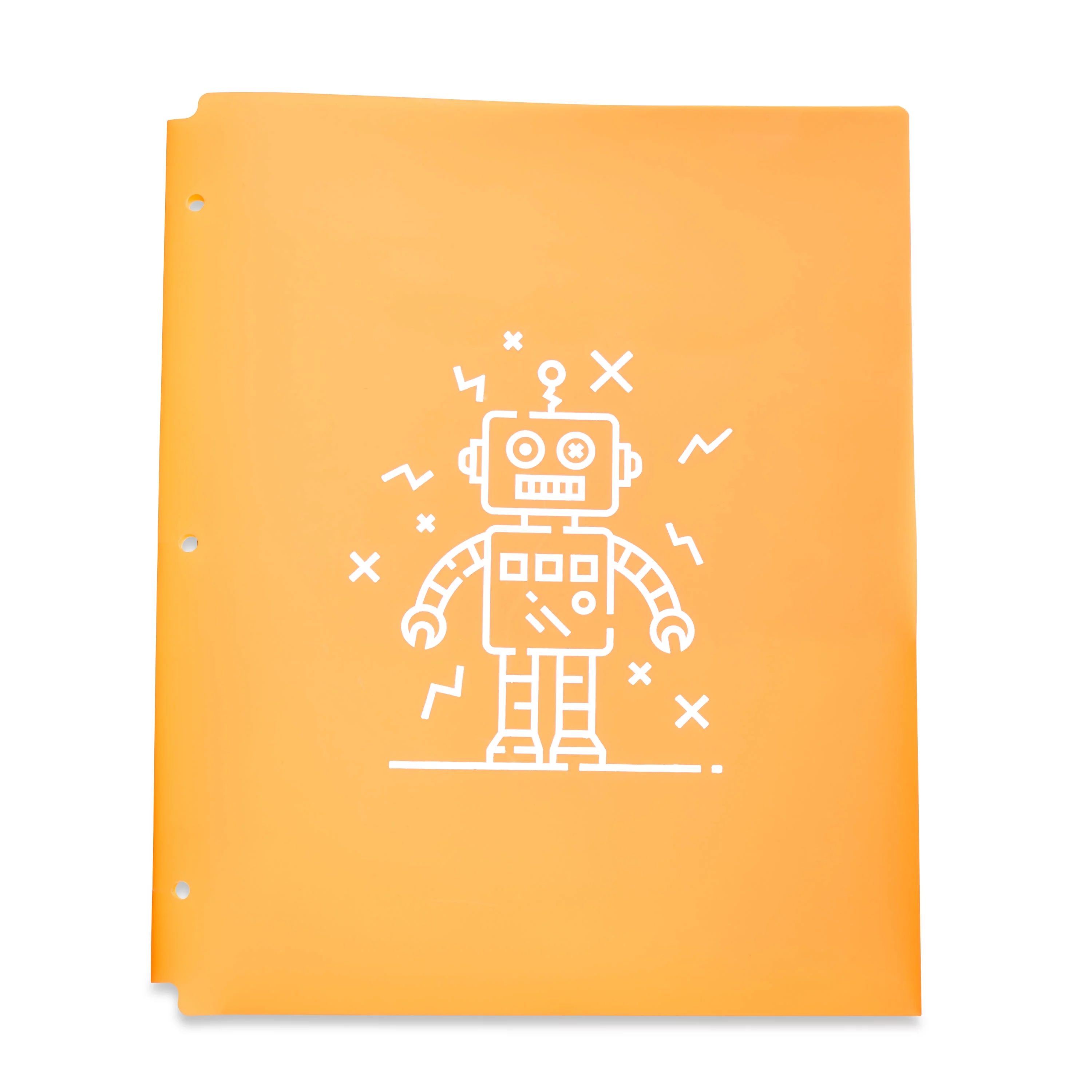 Pen+Gear Poly 2-Pocket Folder, Orange with Foil Robot Design - Walmart.com | Walmart (US)