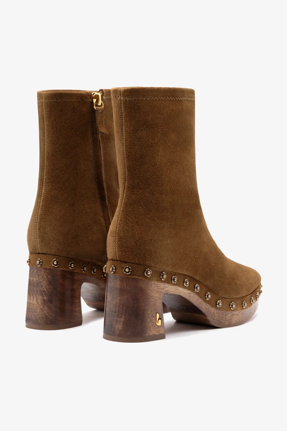 Dolly Low Wooden In Russet Suede | Larroude