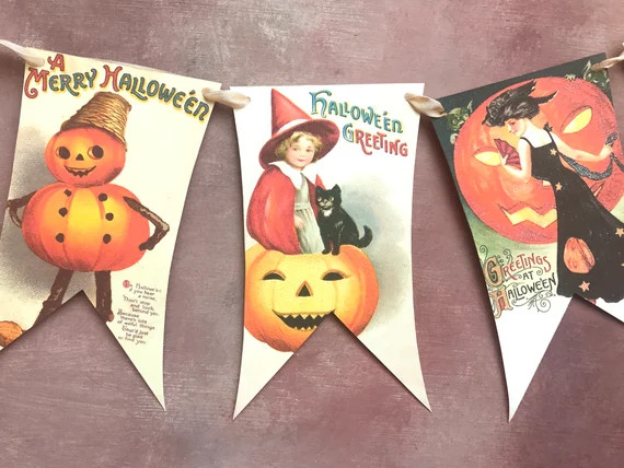 Halloween Vintage Style Bunting Flag Garland  Halloween | Etsy | Etsy (US)