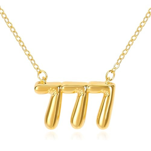 Bubble Angle Number Necklace 777 for Women, 18K Gold Plated Lucky Number Pendant Numerology Jewelry Friendship Birthday Gift Valentine's Day | Amazon (US)