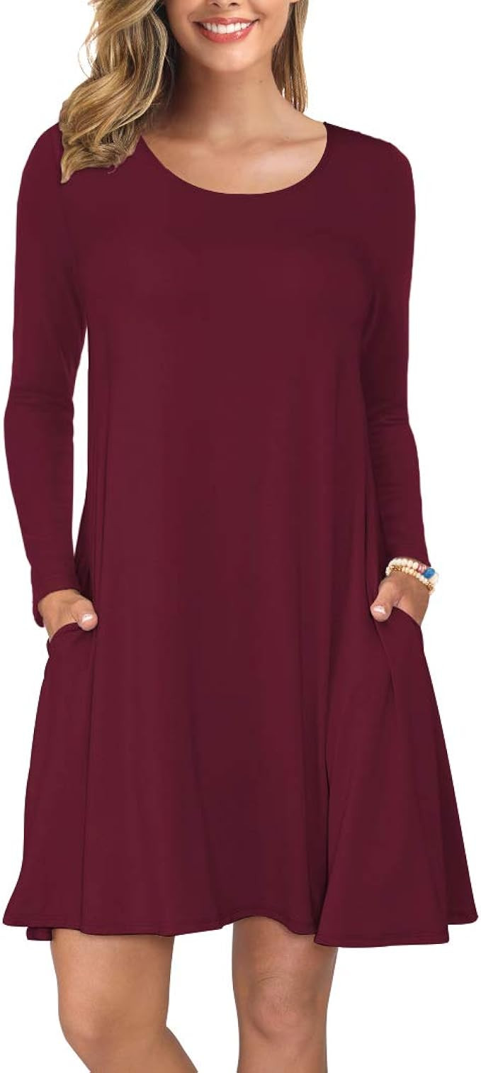 KORSIS Women's Long Sleeve Tops T-Shirt Dress Round Neck Casual Loose Dress | Amazon (US)