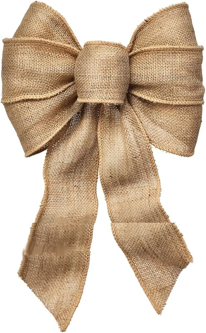 Rocky Mountain Goods 7 Loop Burlap Bow - 12” x 18” Wired Burlap Hand Tie Bow for Wreath, Wedd... | Amazon (US)