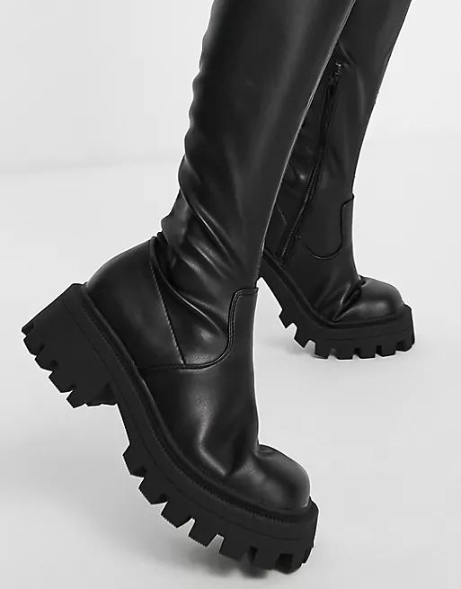 ASOS DESIGN Kassidy chunky square toe over the knee boots in black | ASOS (Global)