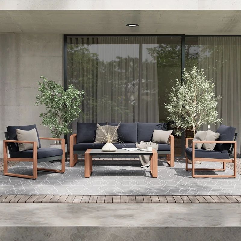 Grand Patio 4-Piece Outdoor Conversation Set, Modern Aluminum Patio Furniture Set 5-Person Conver... | Walmart (US)
