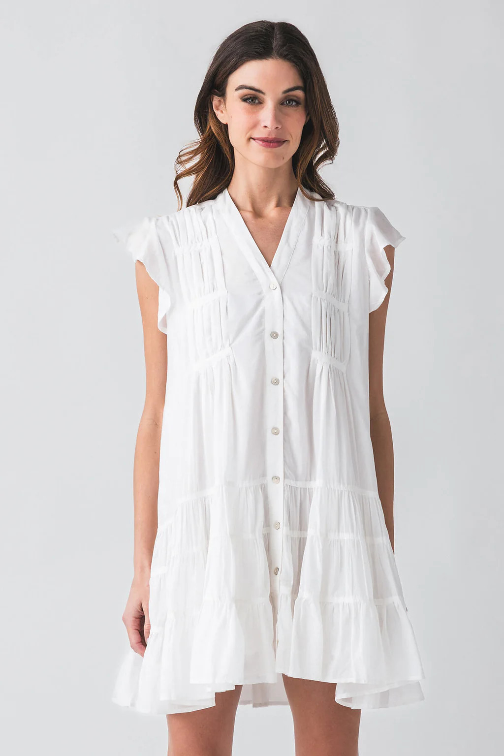 Elan Ruffle Sleeve Button Down Dress | Social Threads