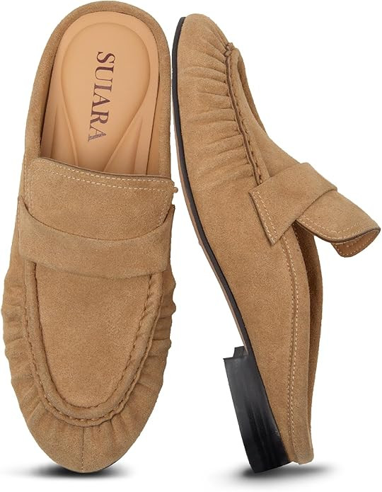 Penny Loafers for Women Chunky Heel Flat Mules Round Toe Slip on Comfortable Loafers Casual Slide... | Amazon (US)