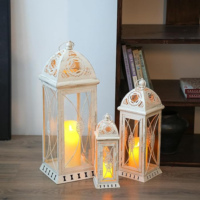TRIROCKS Set of 3 Large Decorative Candle Lanterns 22''&16"&11" H Vintage Candle Holders for Gard... | Amazon (US)