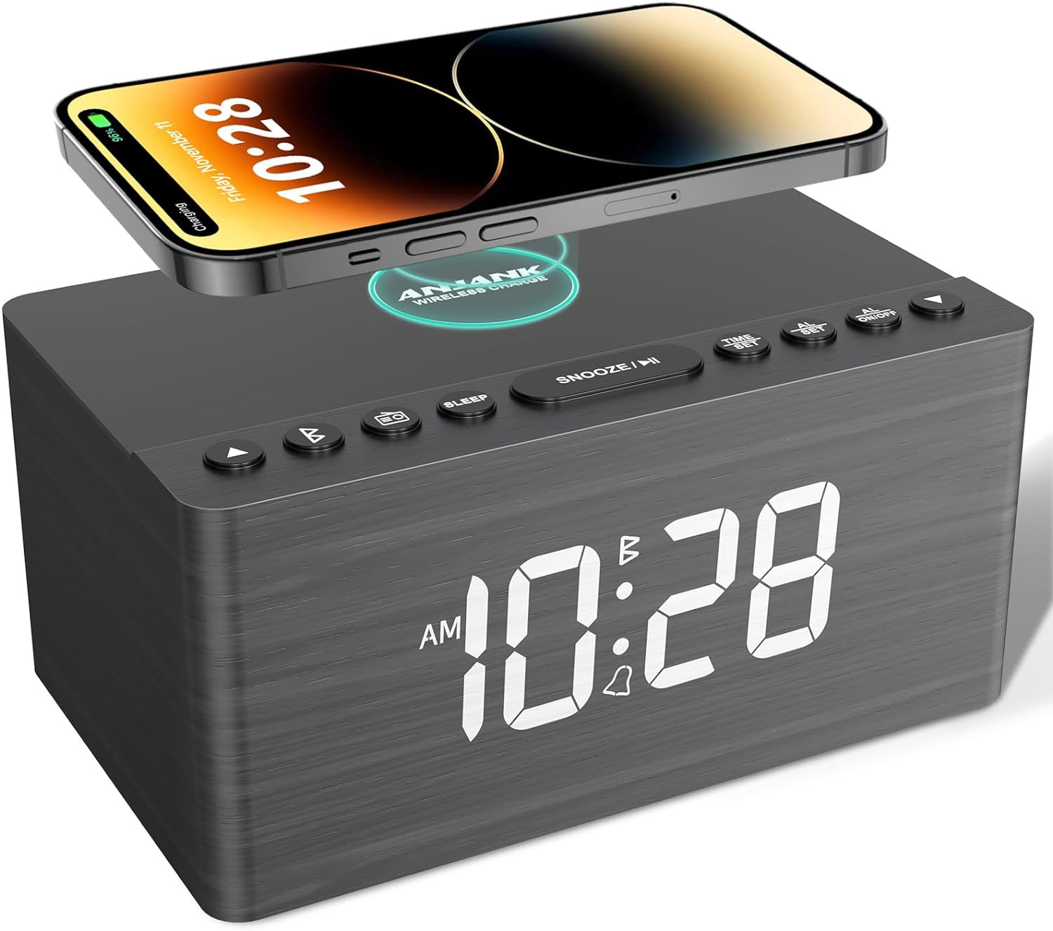 ANJANK Wooden Bluetooth Speaker Alarm Clock with Fm Radio, Wireless Charging Station for iPhone/S... | Amazon (US)