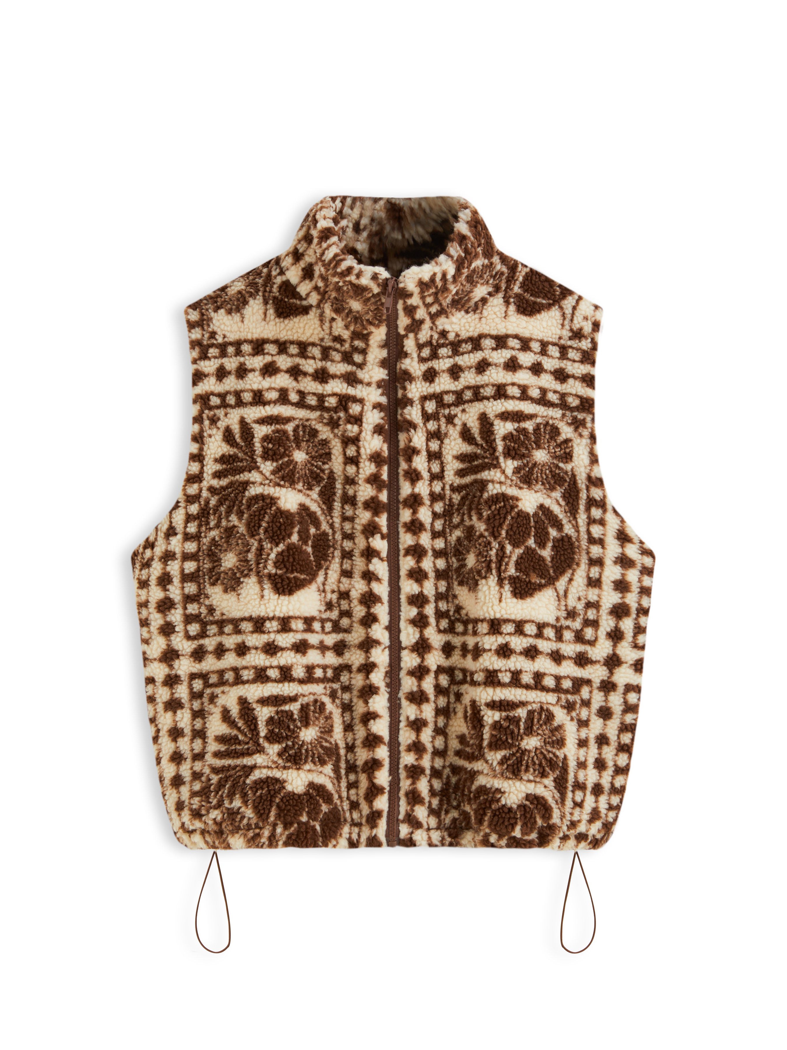 Fleece Floral Oversized Jacket Vest | Cider