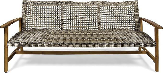 Christopher Knight Home 307797 Marcia Outdoor Wood Sofa, Wicker, 75.50 x 31.00 x 31.50, Gray, Nat... | Amazon (US)