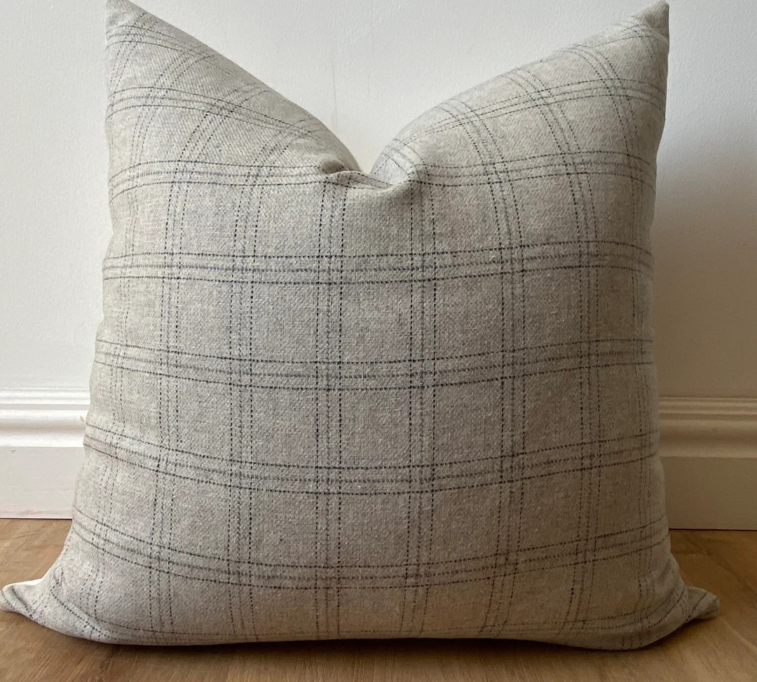 Designer Modern Woven Wool Blend Check Plaid Pillow Cover Grey - Etsy | Etsy (US)