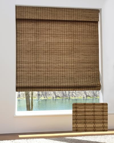 Cordless Bamboo Roman Shades, 34.5×64 in, Highfield Teak | Wide Bamboo Strip Weaving Technique, ... | Amazon (US)