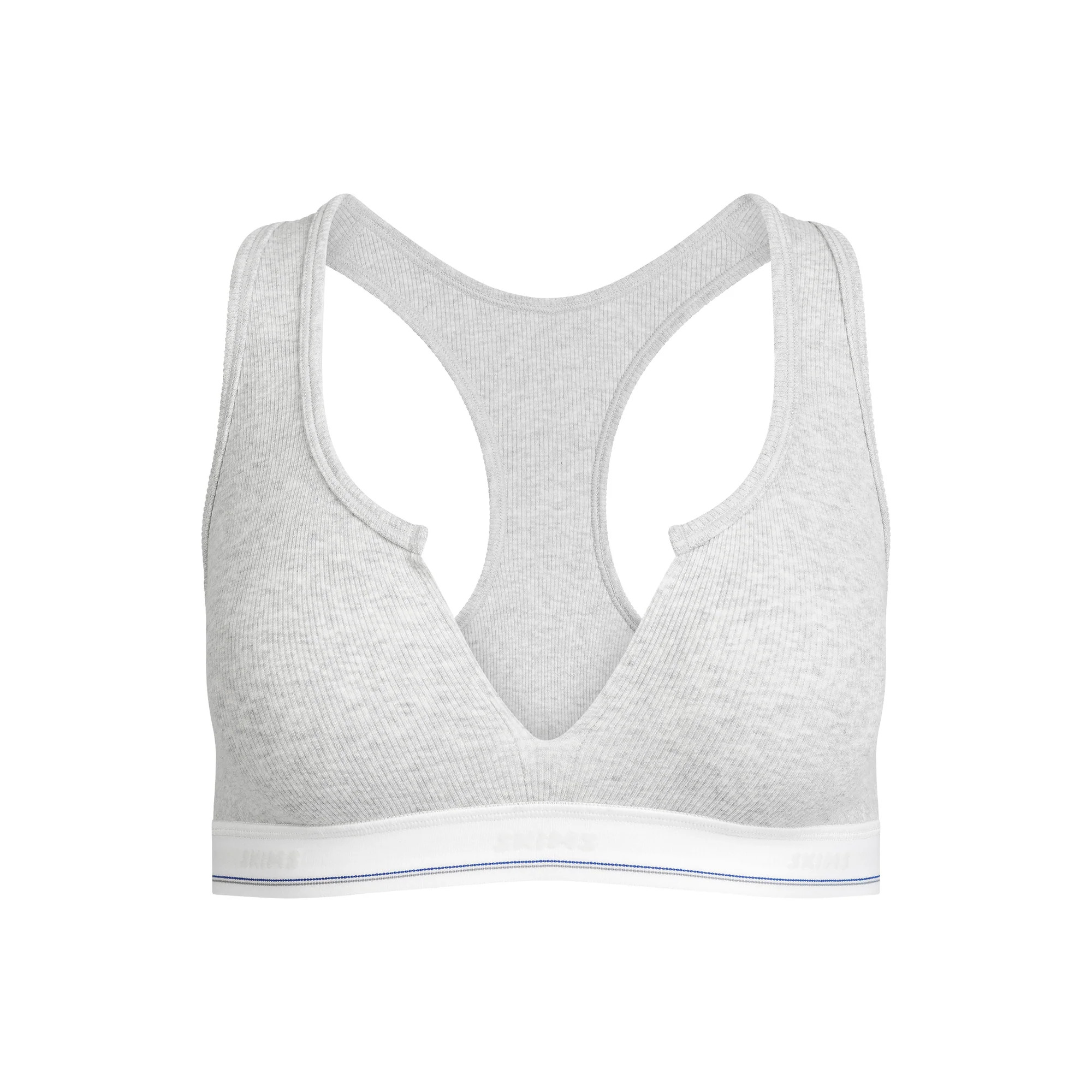 COTTON RIB SPLIT NECK BRALETTE | LIGHT HEATHER GREY STRIPE | SKIMS (US)