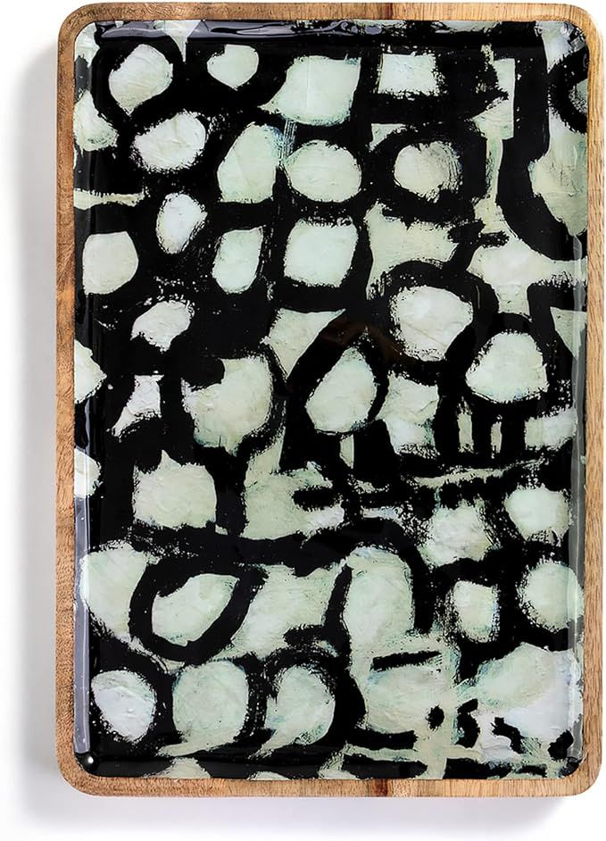 Demdaco + ArtLifting Original Art Off-White and Black Mango Wood Medium Tray | Amazon (US)