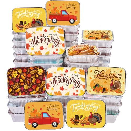 50 Pcs Thanksgiving Aluminum Food Containers with Lids Thanksgiving Leftover Take Home Containers Disposable Thanksgiving Hosting Essentials Party Favors Baking Cake Pans for Cooking Heating Roasting | Amazon (US)