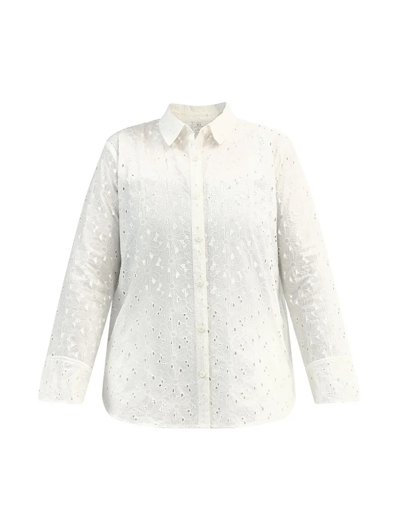 Free Assembly Women's Cotton Eyelet Coverup Tunic Shirt, Sizes XXS-XXL - Walmart.com | Walmart (US)