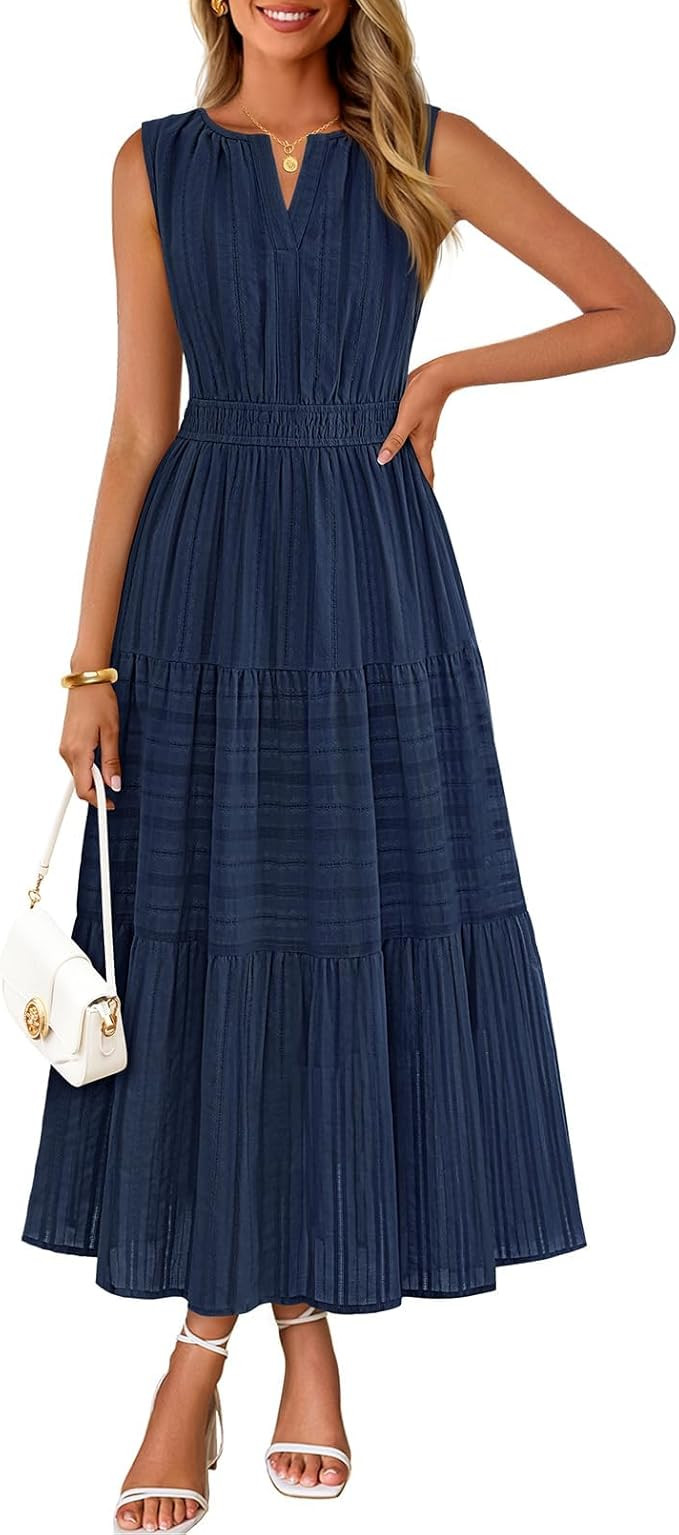 MEROKEETY Womens Summer Casual Midi Maxi Dress 2026 Beach Vacation Sleeveless Boho V Neck Cotton ... | Amazon (US)
