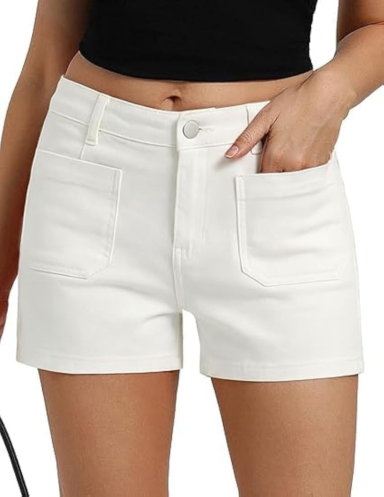 Belle Poque Women Denim Shorts Summer Elastic High Waisted Casual Shorts with Pockets Dressy Casu... | Amazon (UK)