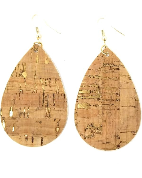 Cork and Gold Fleck Teardrop Leather Earring for Women Leather Earrings | Amazon (US)