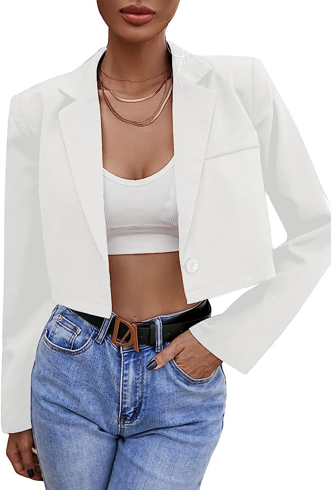 Milumia Women's Collarless Work Office Business Casual Cropped Blazer Jacket | Amazon (US)