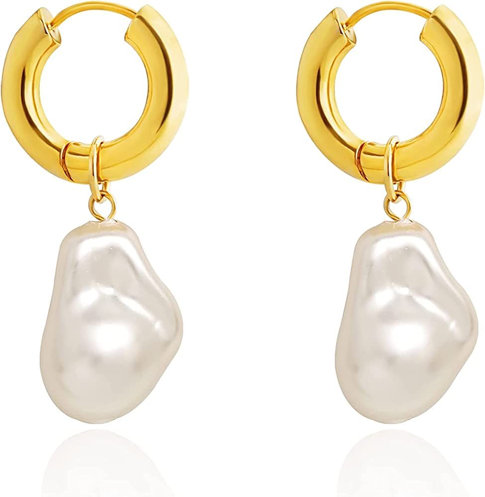KITTYOUTH Huggie Pearl Drop Earrings Gold/Silver Plated Pearl Dangle Earrings Graceful Pearl Earring | Amazon (US)