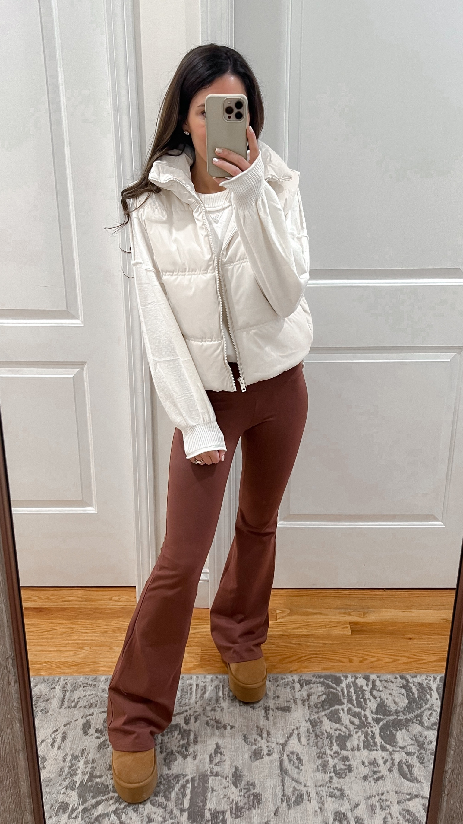 Causal fall outfit ; everyday outfit ; flare leggings ; puffer vest ; gift for her ; look for less ugg platforms ; ugg mini platform boot look a like 

#LTKstyletip #LTKfindsunder50 #LTKSeasonal