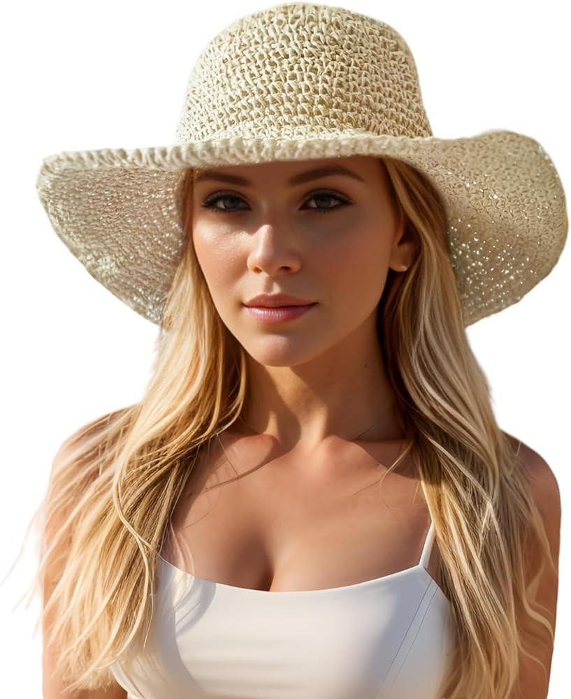 Floppy Big Beach Straw Hats for Women Foldable Summer Wide Brim Packable Sun Hat Womens Travel St... | Amazon (US)