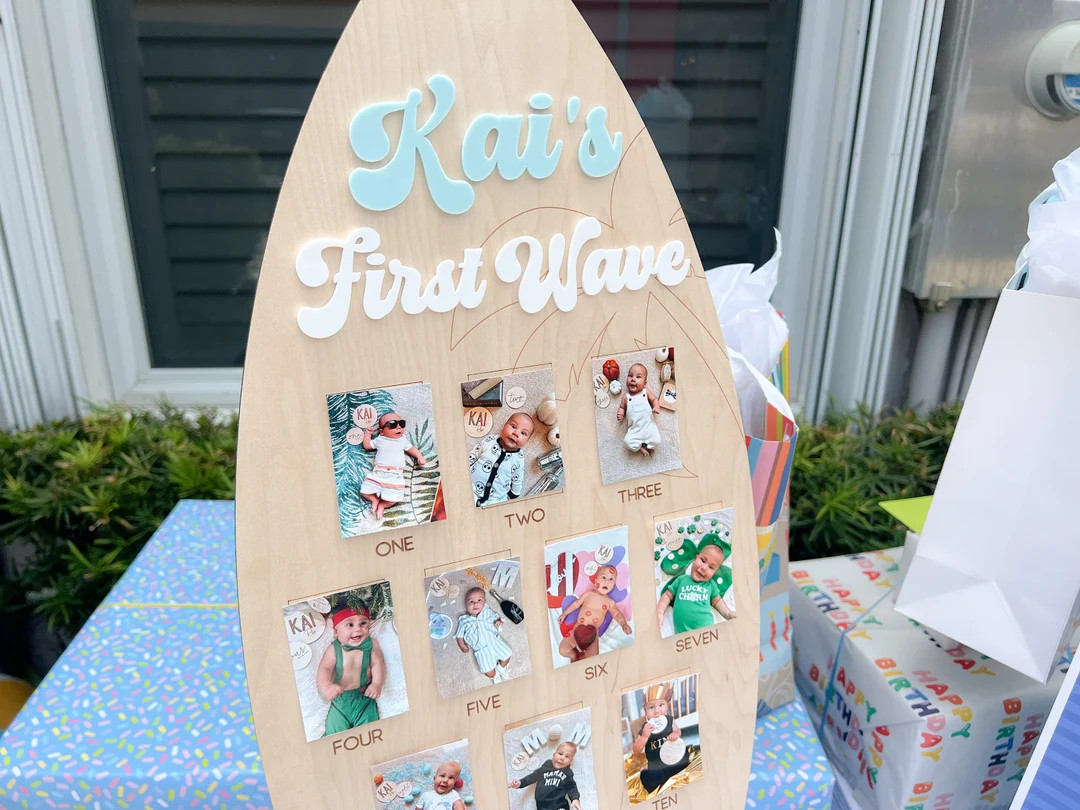 One Year of Photo Surf Board, Baby's first year sign, The Big One Party,  First Wave Birthday Dec... | Etsy (US)