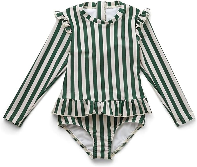 Girls One Piece Swimsuits Zipper Rash Guard Long Sleeve Bathing Suit with Ruffle Hem UPF50+ | Amazon (US)