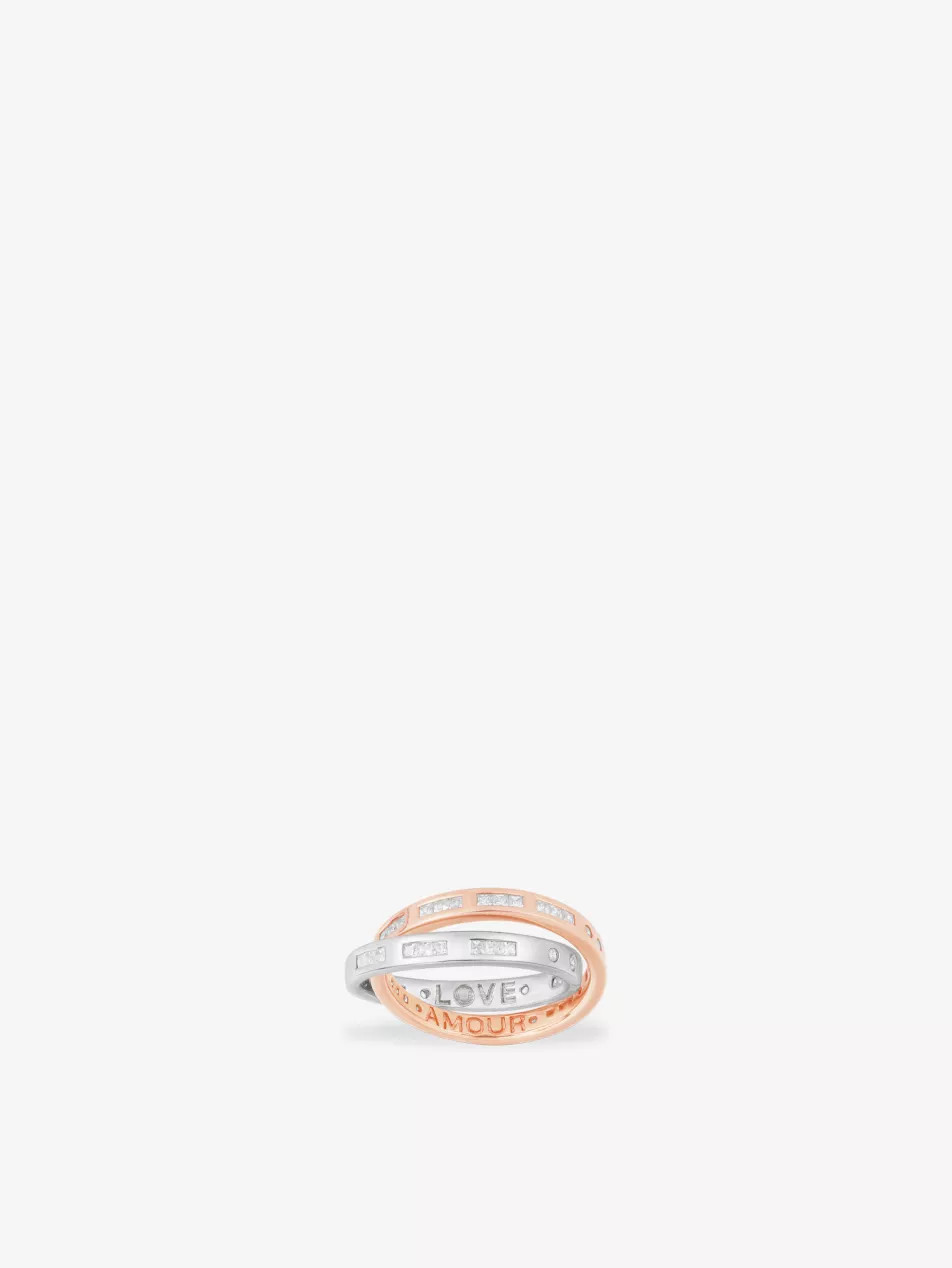 Love Our Planet Morse Code sterling-silver, 18ct rose gold-plated alloy and cubic zirconia ring | Selfridges