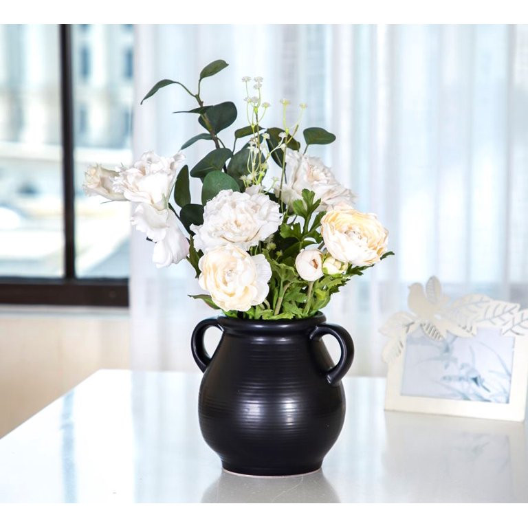 Mainstays Classic Black Ceramic Vase With Ribbed Finish | Walmart (US)
