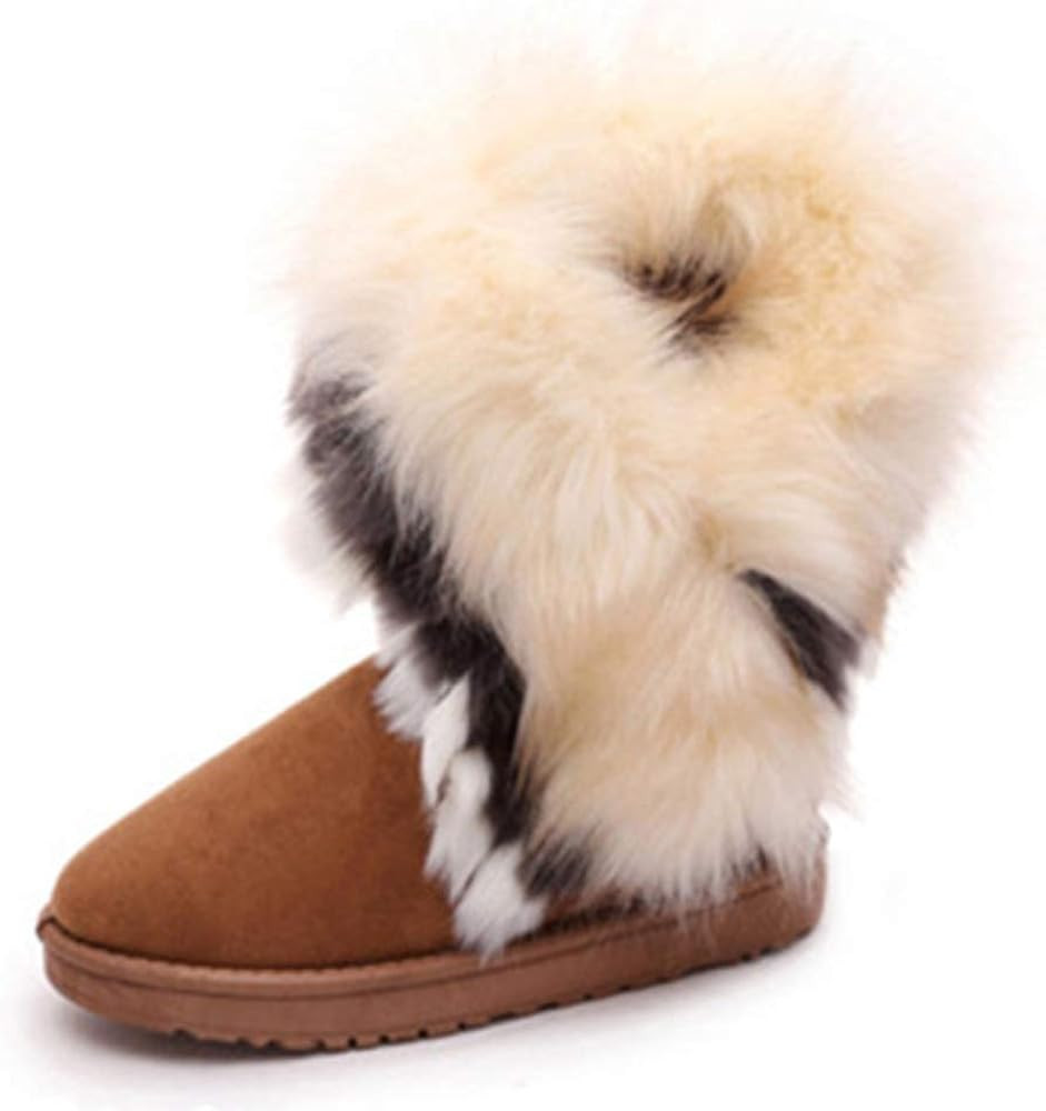 King Ma Women's Faux Fur Tassel Winter Snow Boot Suede Flat Ankle Boots | Amazon (US)
