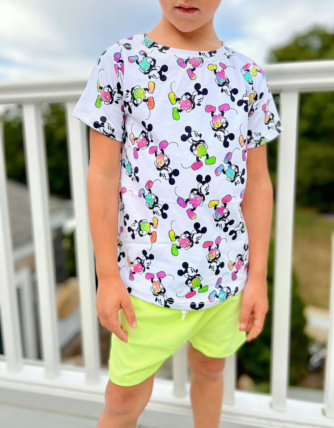 Kids Neon Mickey T-shirt Shorts Set, 90s Retro Mickey T-shirt, Kids Retro Disney Set Neon Shorts,... | Etsy (US)