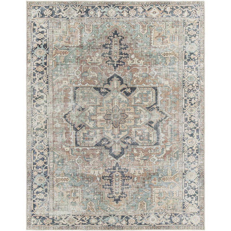 Hodnett Oriental Blue/Ivory Machine Washable Area Rug | Wayfair North America