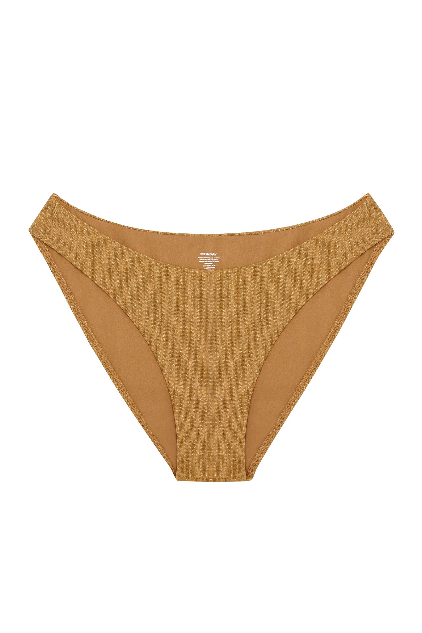 Seychelles Bottom - Antique Gold Lurex Rib (Modest Coverage) | Monday Swimwear