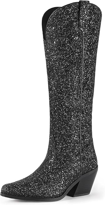 IDIFU IN3 Sparkly Cowboy Cowgirl Boots for Women Knee High Tall Long Glitter Dress Low Chunky Blo... | Amazon (US)